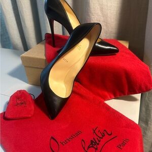 Christian Louboutin Black Leather Pointed-Toe Pumps